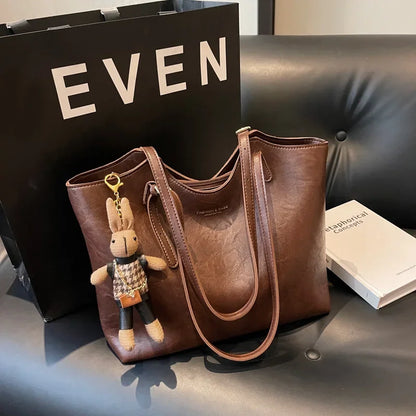 Vintage Tote Shoulder Bag Large Vegan Leather Handbag