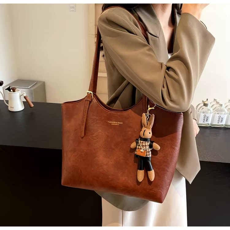 Vintage Tote Shoulder Bag Large Vegan Leather Handbag