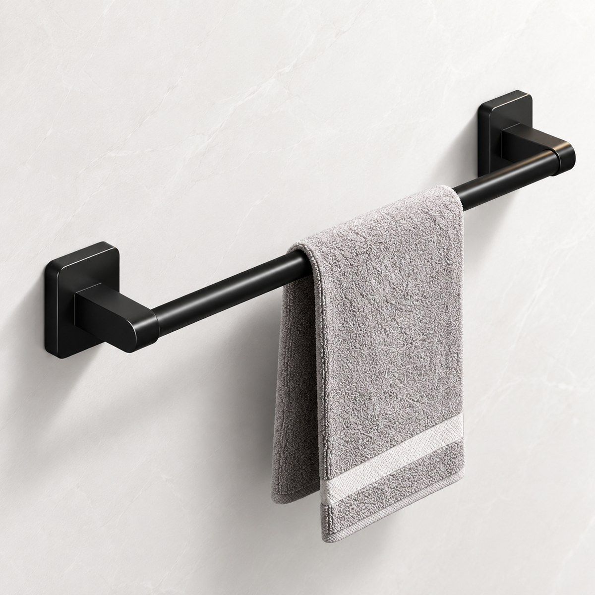 Wall-Mounted Aluminum Bathroom Towel Holder with Self-Adhesive Installation