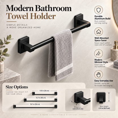 Wall-Mounted Aluminum Bathroom Towel Holder with Self-Adhesive Installation