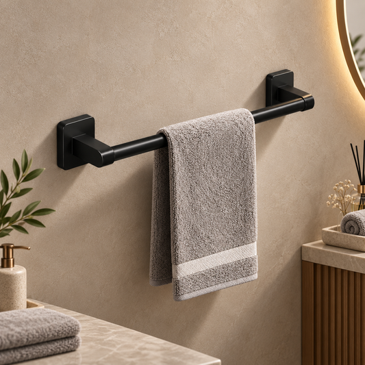 Wall-Mounted Aluminum Bathroom Towel Holder with Self-Adhesive Installation