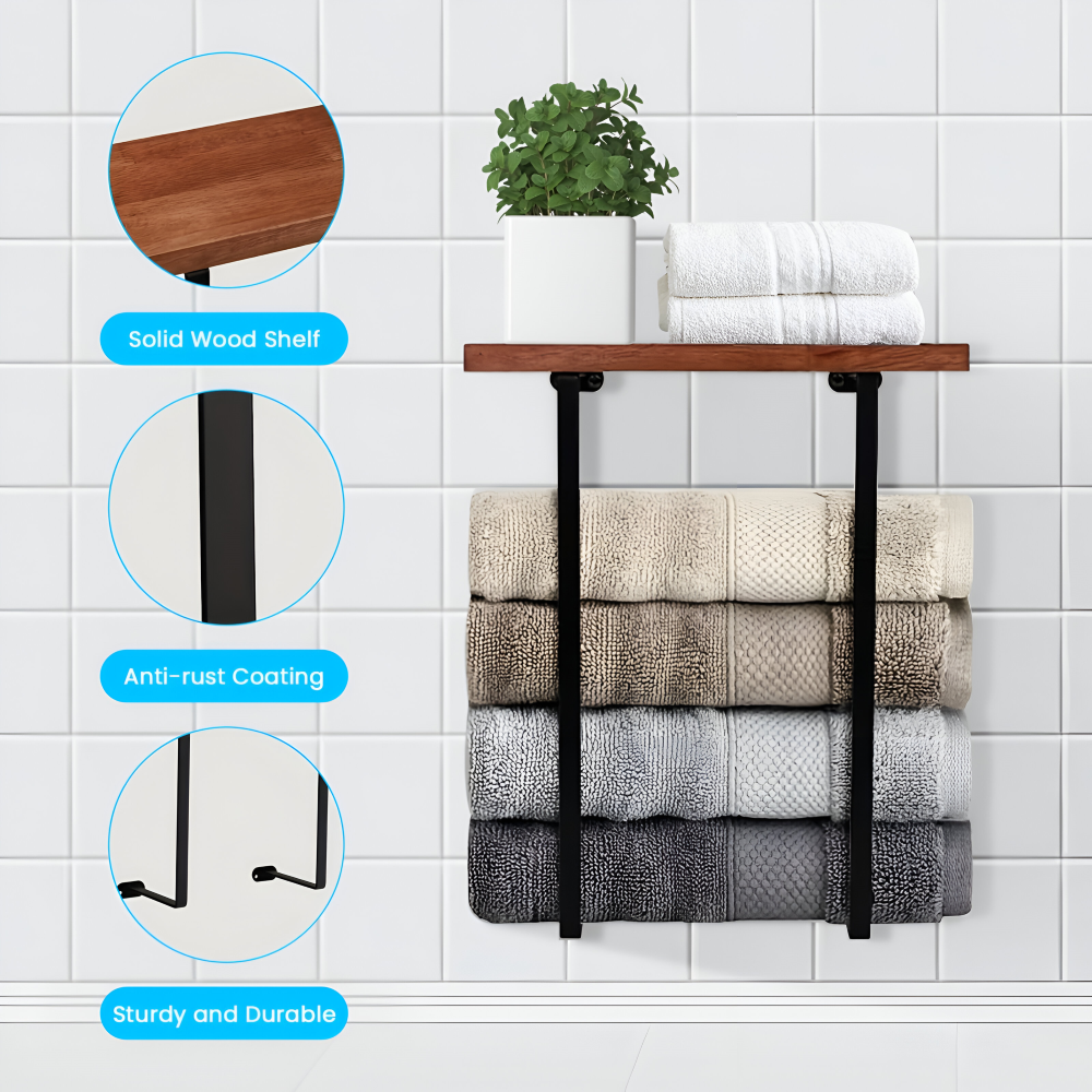 Wall Mounted Double Towel Rack Bathroom Storage Shelf