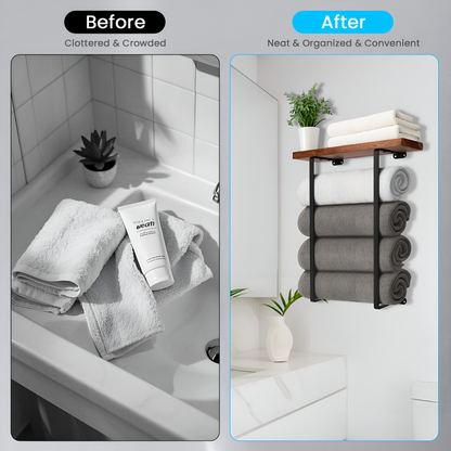 Wall Mounted Double Towel Rack Bathroom Storage Shelf