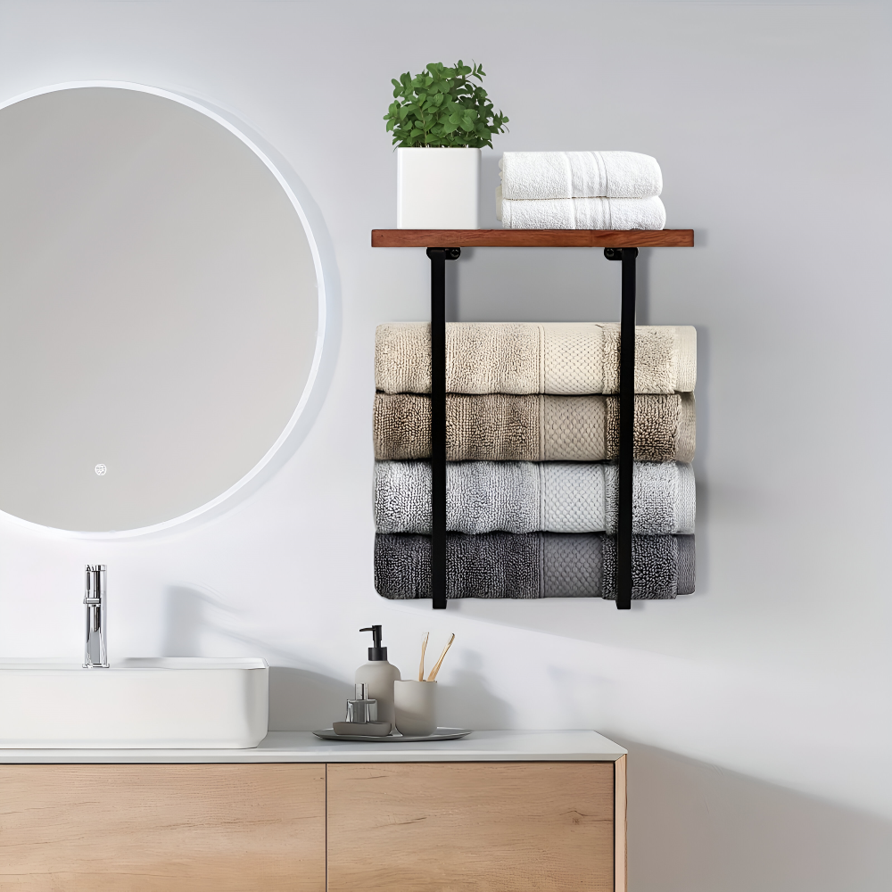 Wall Mounted Double Towel Rack Bathroom Storage Shelf