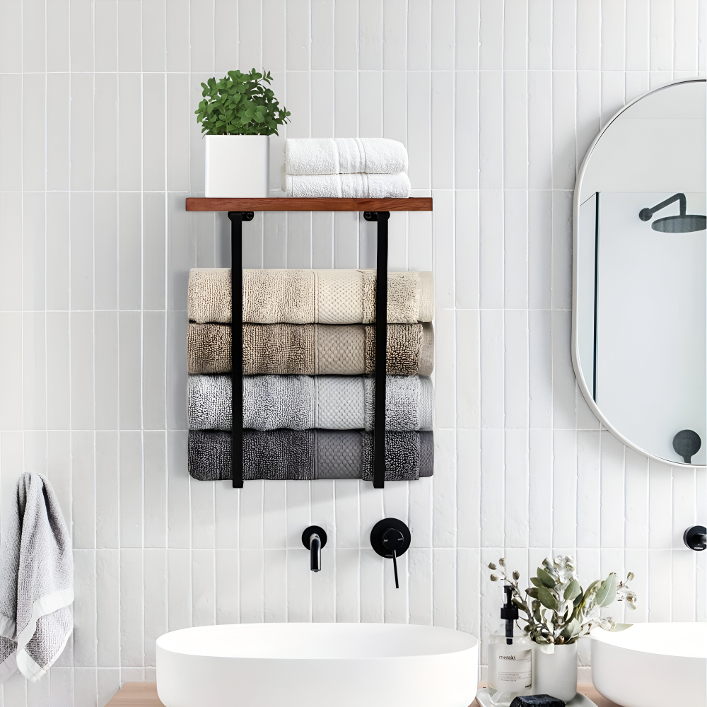 Wall Mounted Double Towel Rack Bathroom Storage Shelf