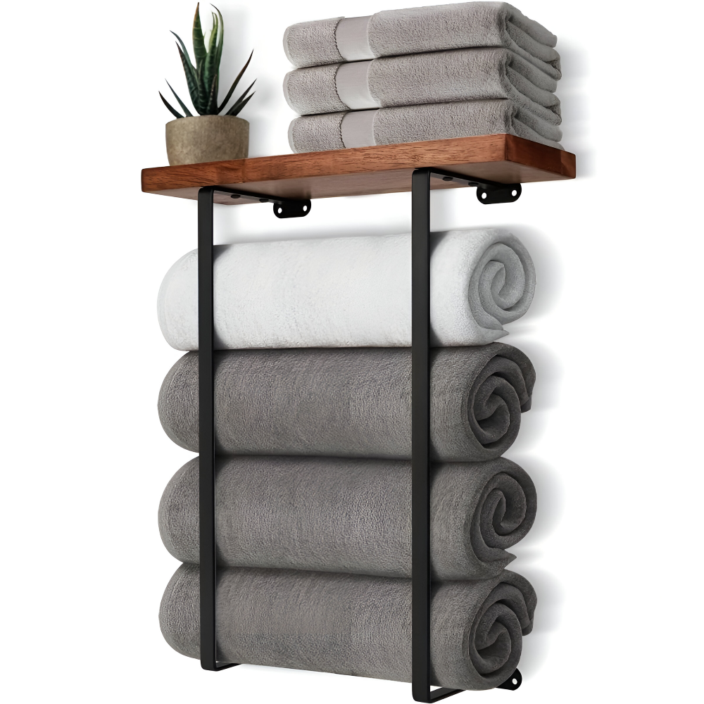 Wall Mounted Double Towel Rack Bathroom Storage Shelf