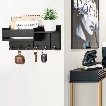Wall Mounted Key Holder Shelf Wooden Entryway Organizer