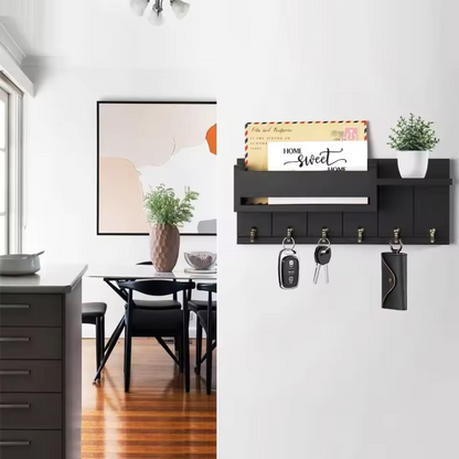 Wall Mounted Key Holder Shelf Wooden Entryway Organizer