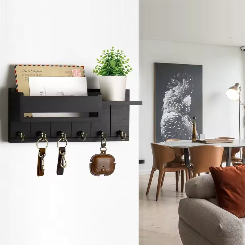 Wall Mounted Key Holder Shelf Wooden Entryway Organizer