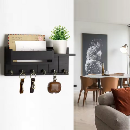 Wall Mounted Key Holder Shelf Wooden Entryway Organizer