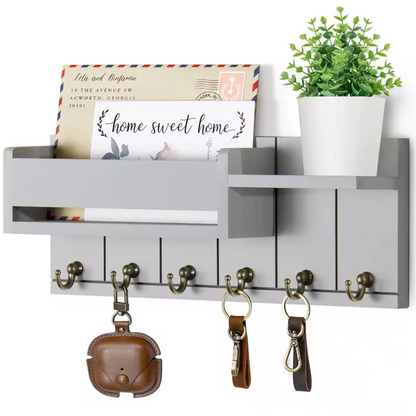 Wall Mounted Key Holder Shelf Wooden Entryway Organizer