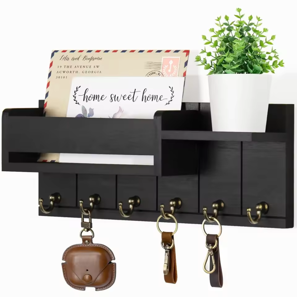 Wall Mounted Key Holder Shelf Wooden Entryway Organizer
