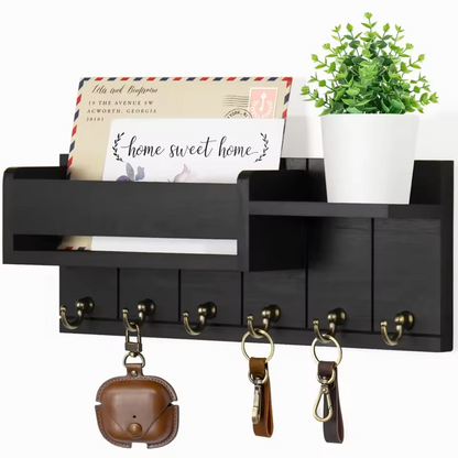 Wall Mounted Key Holder Shelf Wooden Entryway Organizer
