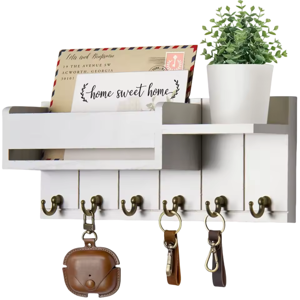 Wall Mounted Key Holder Shelf Wooden Entryway Organizer