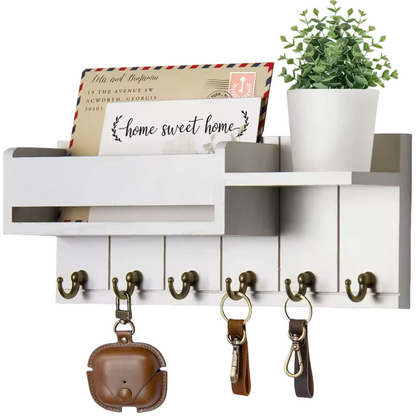 Wall Mounted Key Holder Shelf Wooden Entryway Organizer