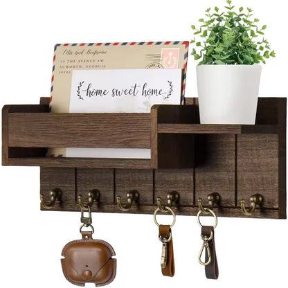 Wall Mounted Key Holder Shelf Wooden Entryway Organizer