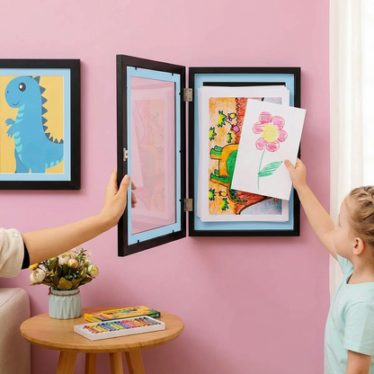 Wall Mounted Kids Artwork Display Frame with Storage