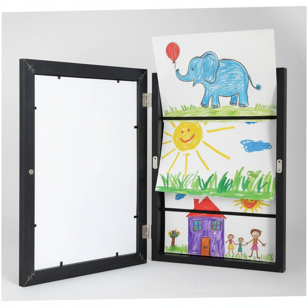 Wall Mounted Kids Artwork Display Frame with Storage