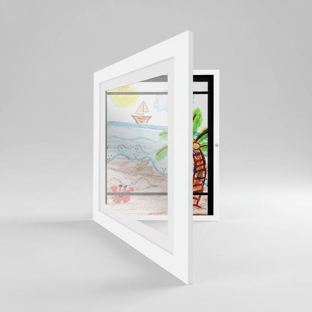 Wall Mounted Kids Artwork Display Frame with Storage