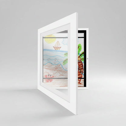 Wall Mounted Kids Artwork Display Frame with Storage