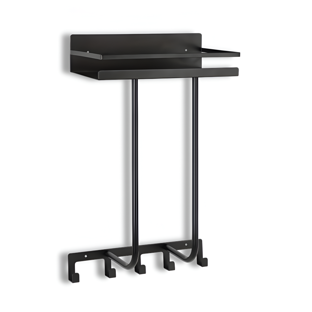 Wall Mounted Towel Rack Shelf Hook Bathroom Organizer