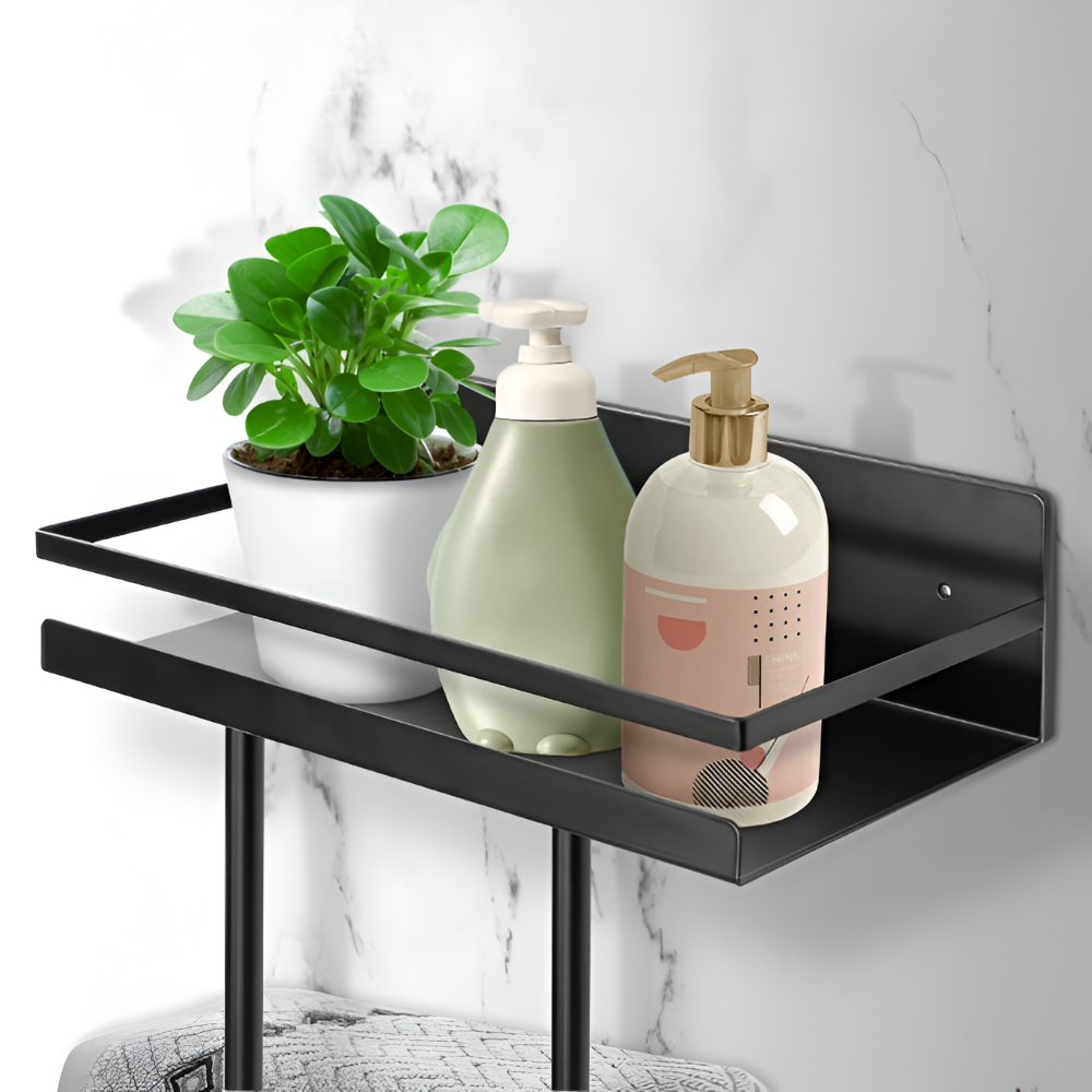 Wall Mounted Towel Rack Shelf Hook Bathroom Organizer