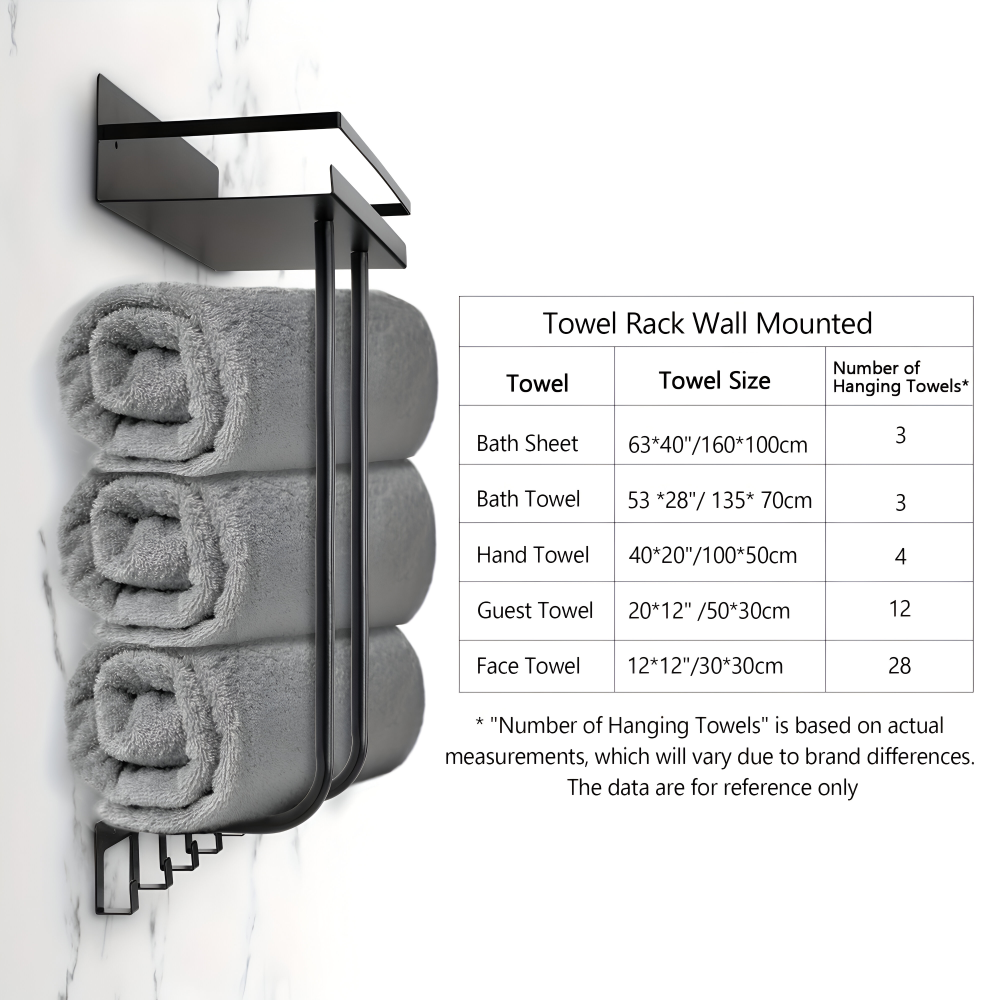Wall Mounted Towel Rack Shelf Hook Bathroom Organizer