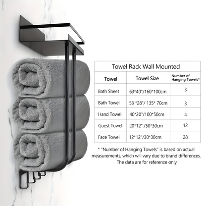 Wall Mounted Towel Rack Shelf Hook Bathroom Organizer
