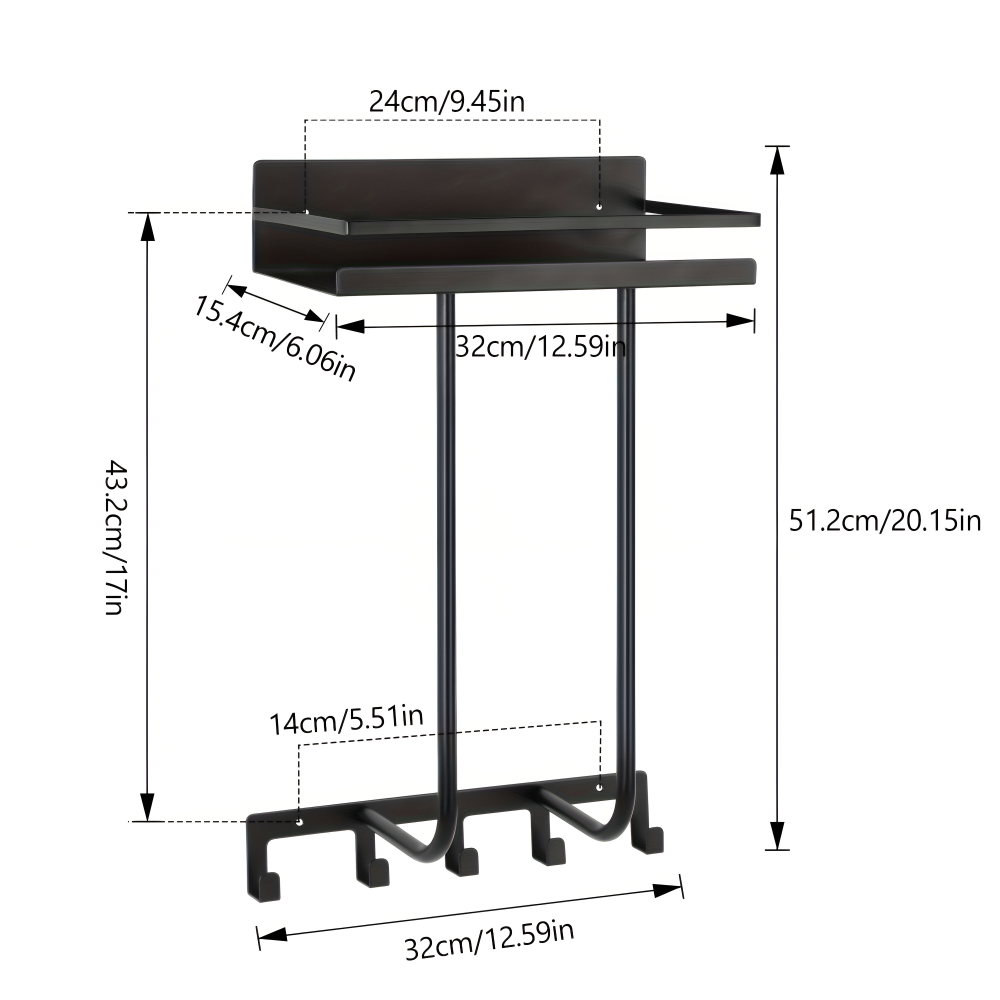 Wall Mounted Towel Rack Shelf Hook Bathroom Organizer