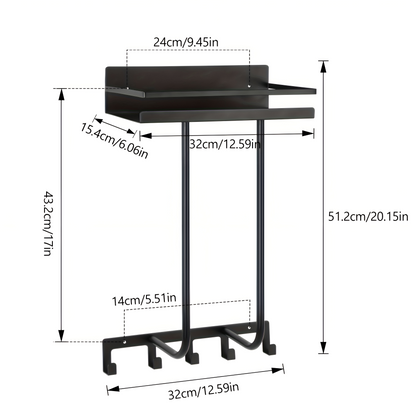 Wall Mounted Towel Rack Shelf Hook Bathroom Organizer