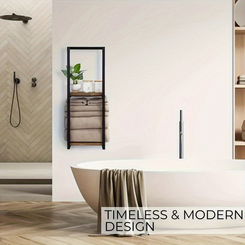 Wall Mounted Towel Rack Two Tier Bathroom Storage Shelf