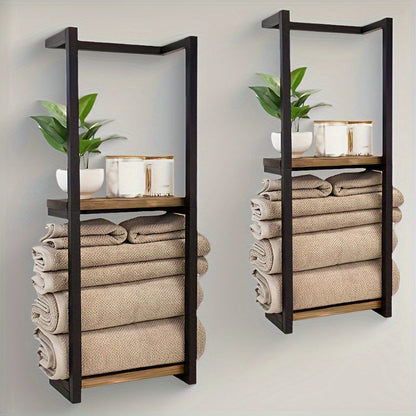 Wall Mounted Towel Rack Two Tier Bathroom Storage Shelf