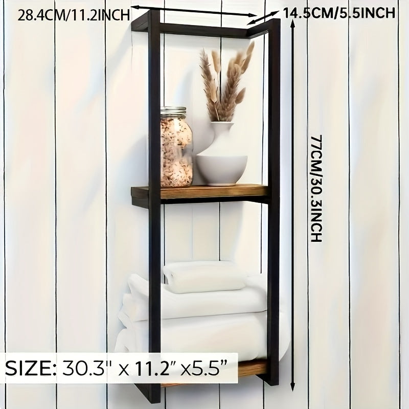 Wall Mounted Towel Rack Two Tier Bathroom Storage Shelf