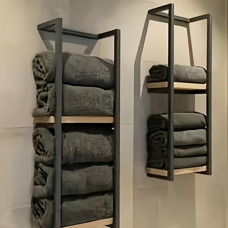 Wall Mounted Towel Rack Two Tier Bathroom Storage Shelf