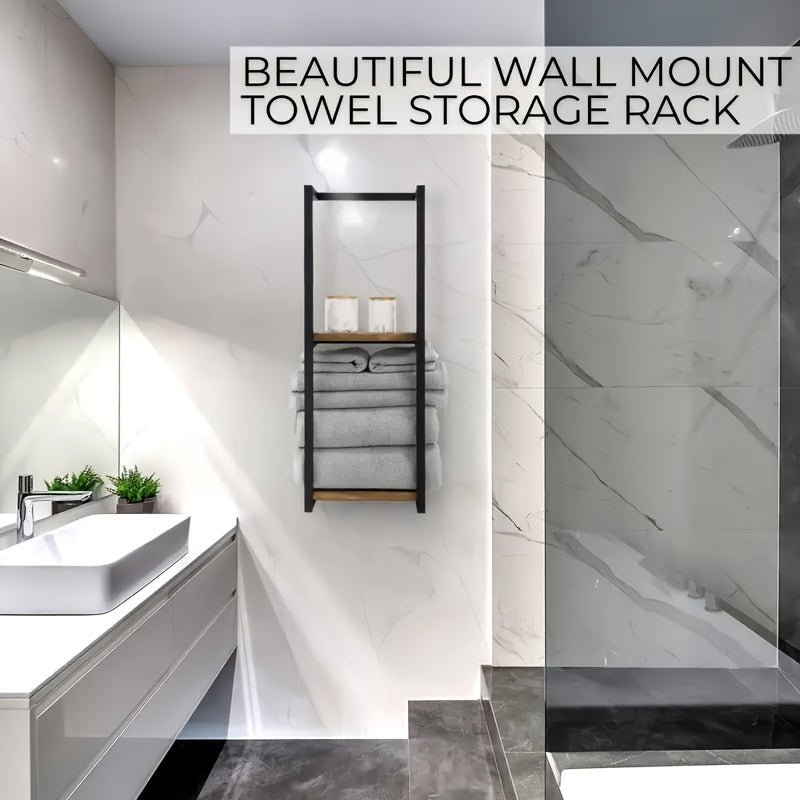 Wall Mounted Towel Rack Two Tier Bathroom Storage Shelf