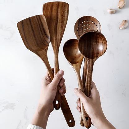 Walnut Wood Kitchen Utensil Set Cooking Spoon Spatula Collection