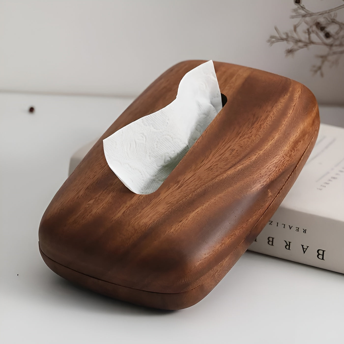 Walnut Wood Tissue Box Minimalist Home Storage Organizer