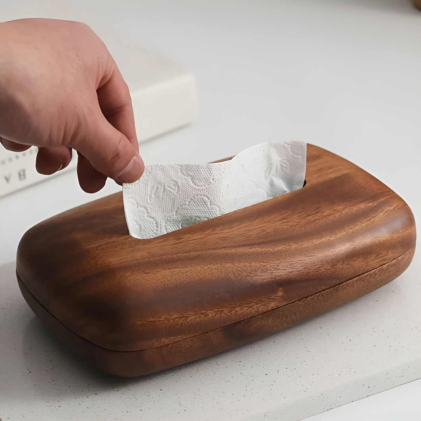 Walnut Wood Tissue Box Minimalist Home Storage Organizer