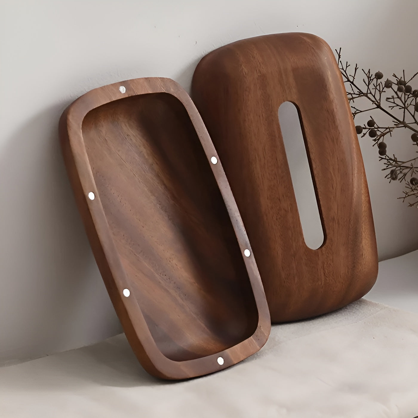Walnut Wood Tissue Box Minimalist Home Storage Organizer