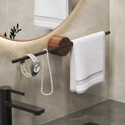 Walnut Wood Towel Rack Adjustable Wall Mounted Holder