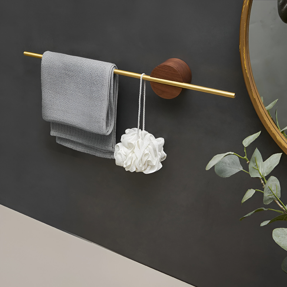 Walnut Wood Towel Rack Adjustable Wall Mounted Holder