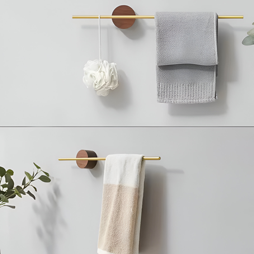 Walnut Wood Towel Rack Adjustable Wall Mounted Holder