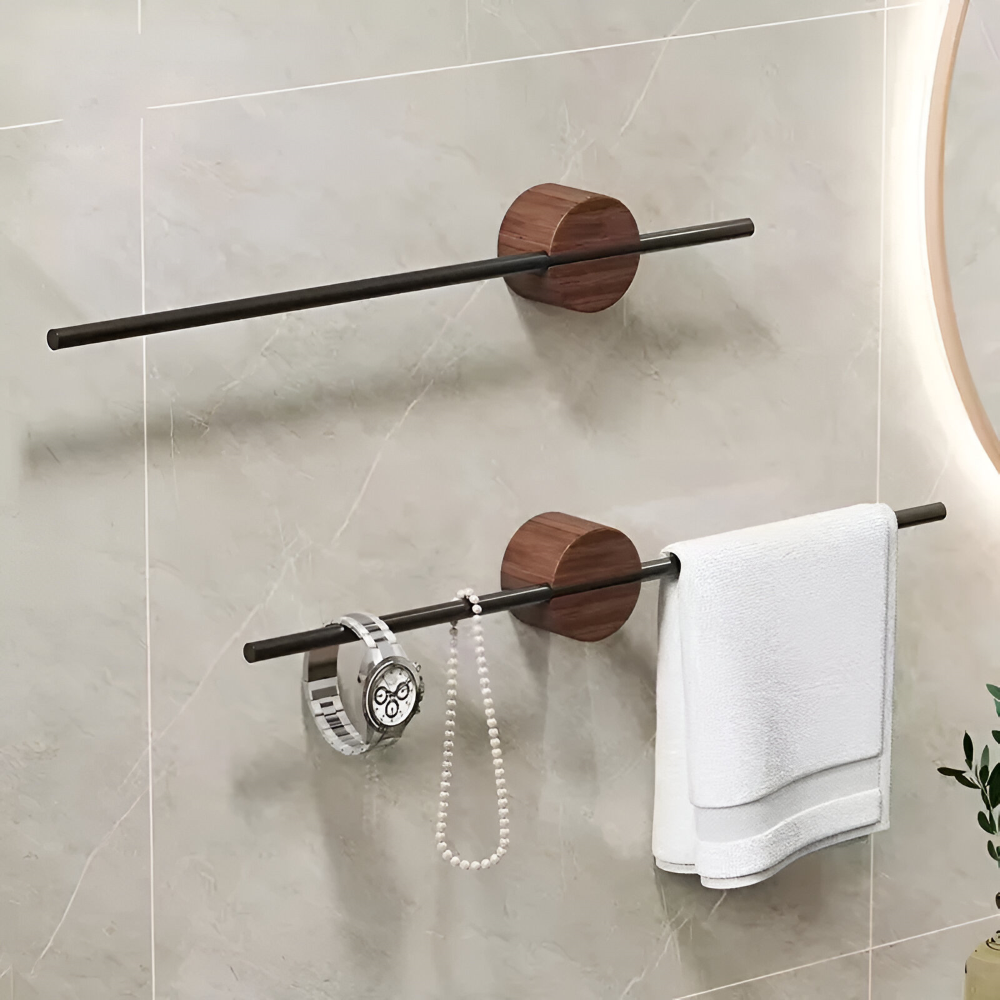 Walnut Wood Towel Rack Adjustable Wall Mounted Holder