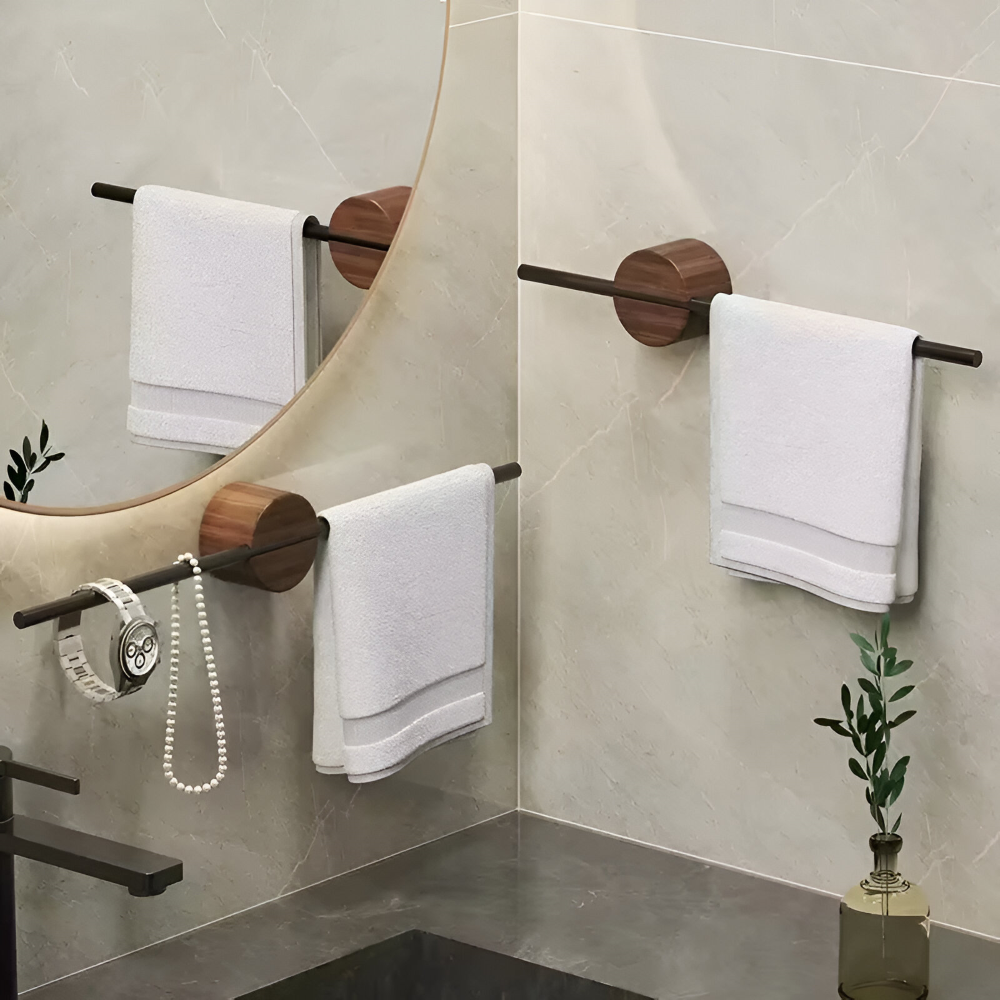 Walnut Wood Towel Rack Adjustable Wall Mounted Holder