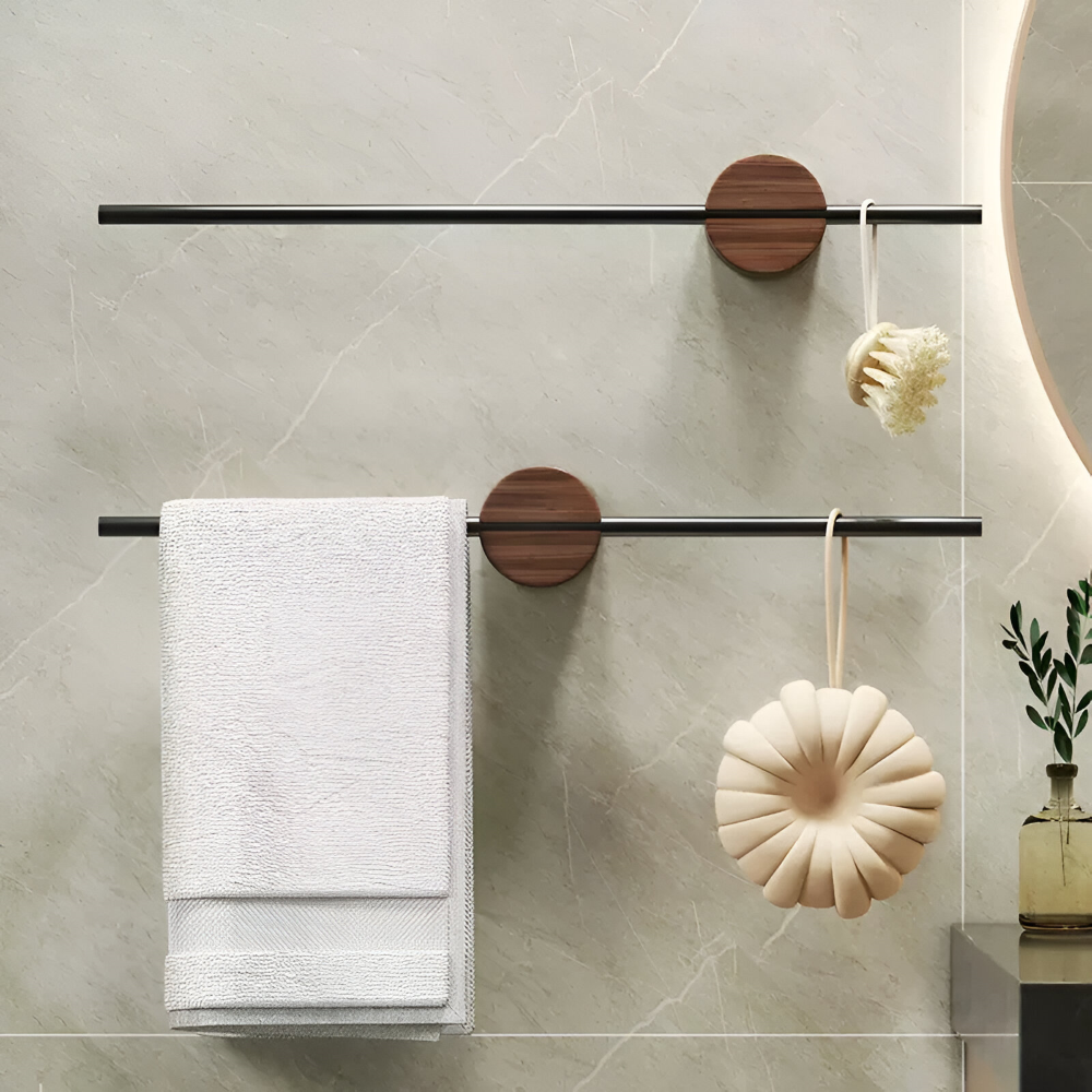Walnut Wood Towel Rack Adjustable Wall Mounted Holder