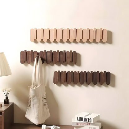 Walnut Wood Wall Coat Rack Multi Hook Entryway Organizer