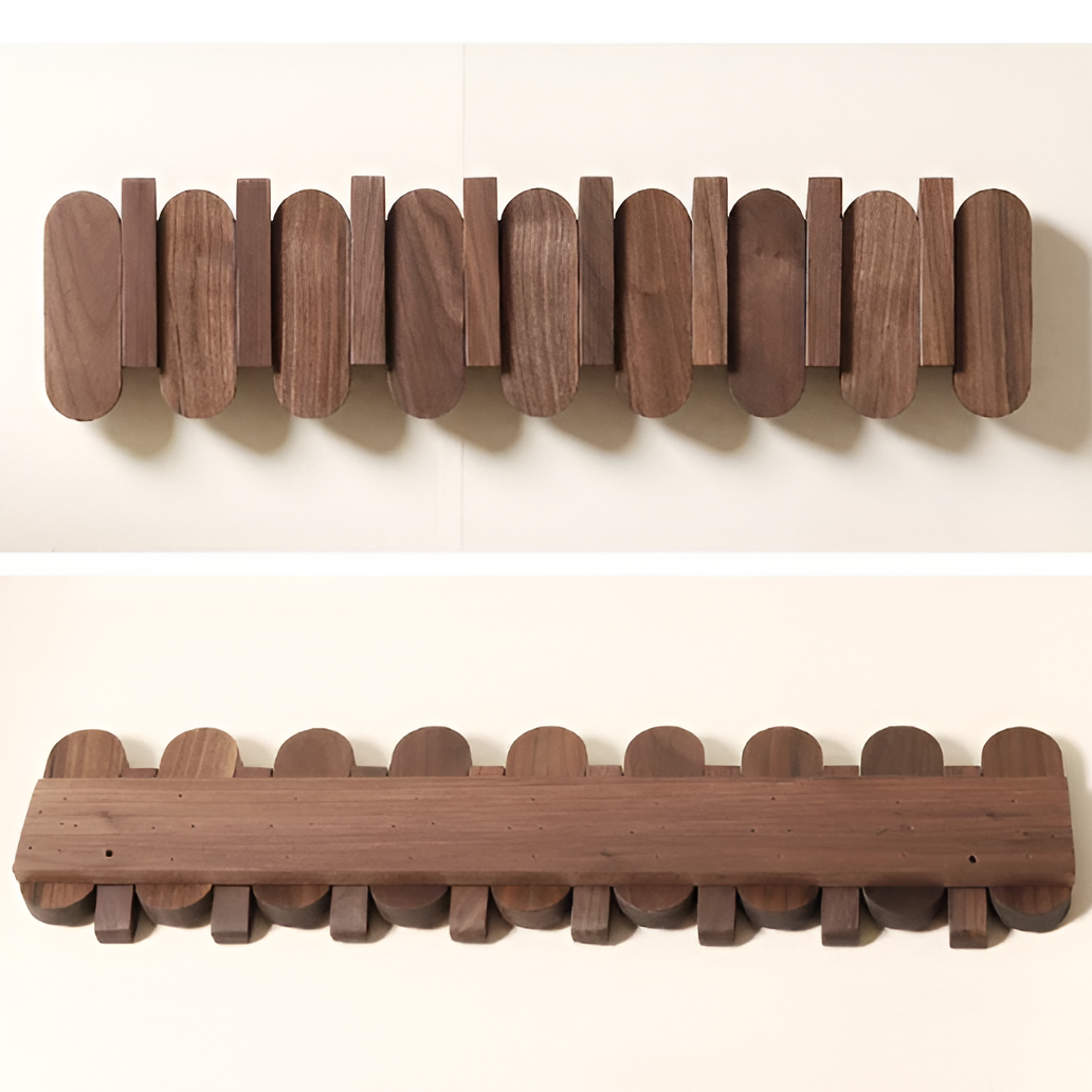 Walnut Wood Wall Coat Rack Multi Hook Entryway Organizer