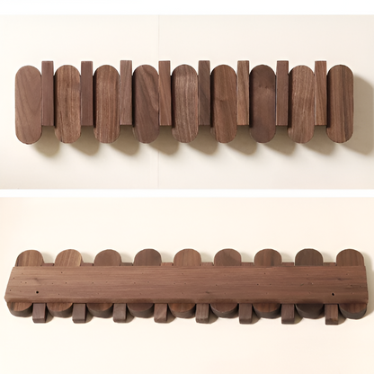 Walnut Wood Wall Coat Rack Multi Hook Entryway Organizer