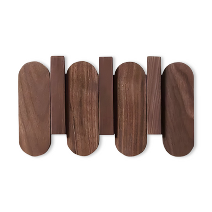 Walnut Wood Wall Coat Rack Multi Hook Entryway Organizer