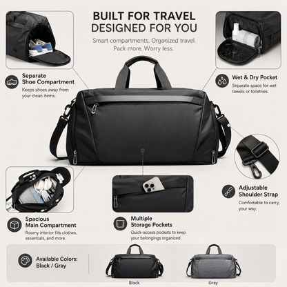 Water Resistant Travel Duffel Bag with Shoe Compartment